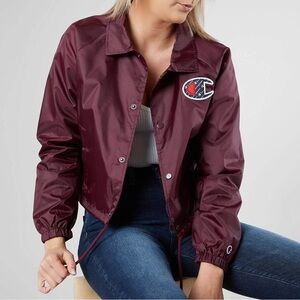 Champion Women's Dark Berry Purple Cropped Windbreaker Jacket with log - Size S